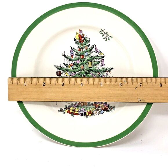Spode CHRISTMAS TREE Salad Plate 7 3/4" Green Trim Made in England, Single - Picture 6 of 7